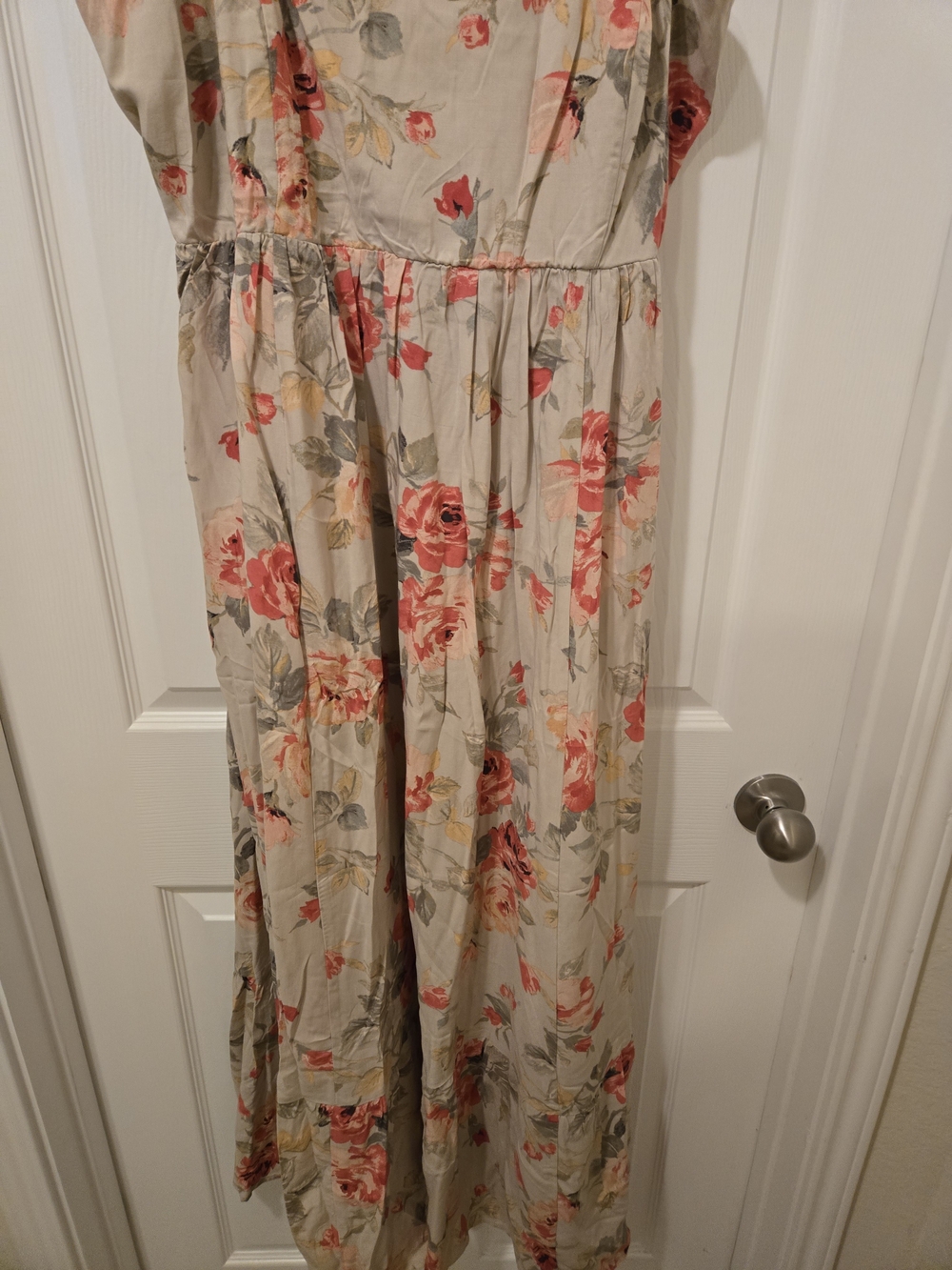torrid Cream Maxi Dress with Coral Floral Print and Ruffled Straps - Picture 6 of 14